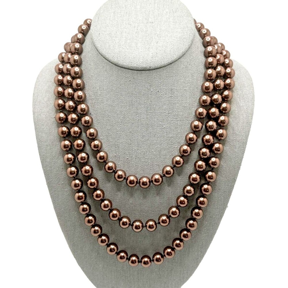 ROBERT J GRAZIANO Copper Brown Glass Bead Necklace Statement Opera Length 60-64"